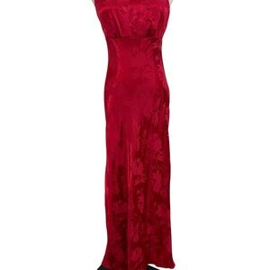 Vtg 90s all that jazz red jacquard satin maxi dress Sz 7/8